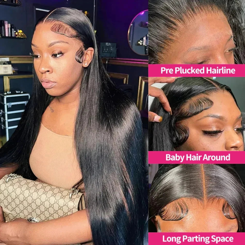 Wear Go Glueless Wig Human Hair 30 34 Inch Bone Straight 6X4 HD Lace Frontal Wig Ready To Wear Pre plucked 4x4 Glueless Wig 100%