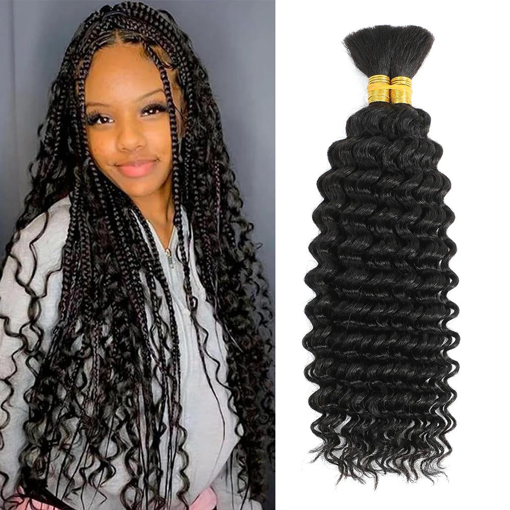 Deep Wave Human Braiding Hair 100g - No Weft, Curly Human Hair Extensions for Boho Braids