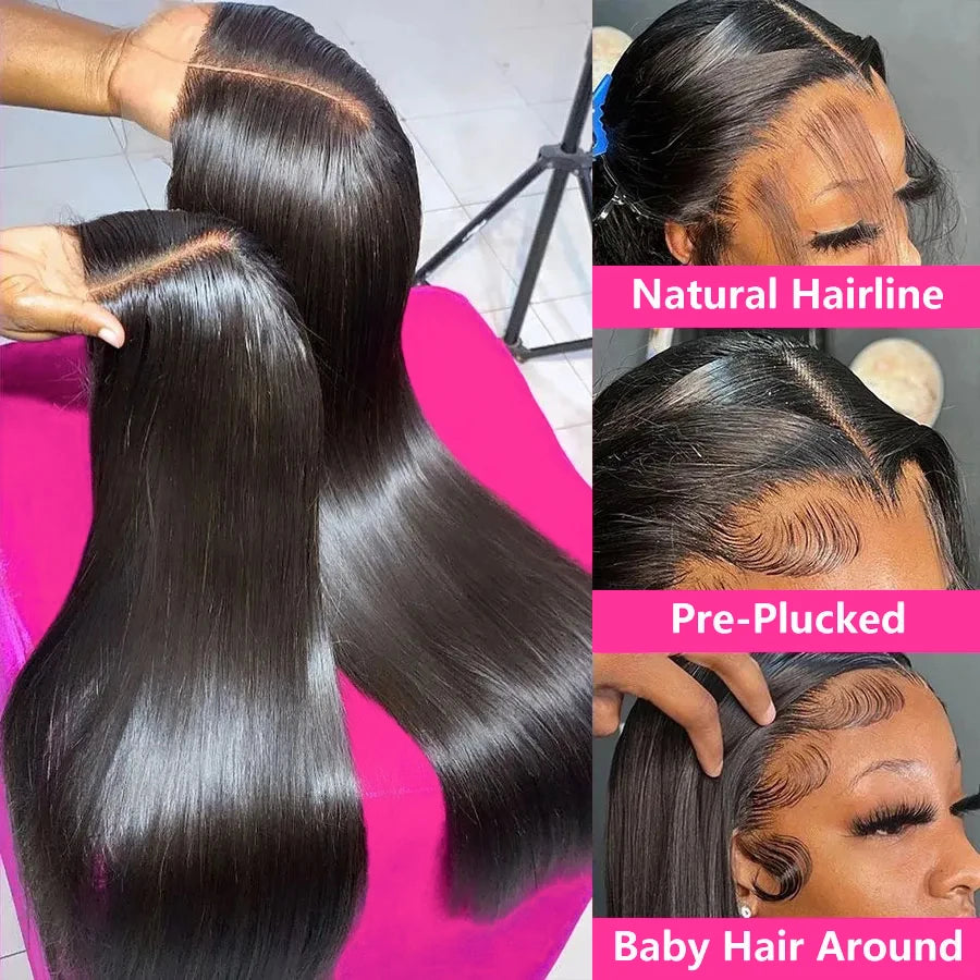 Wear Go Glueless Wig Human Hair 30 34 Inch Bone Straight 6X4 HD Lace Frontal Wig Ready To Wear Pre plucked 4x4 Glueless Wig 100%