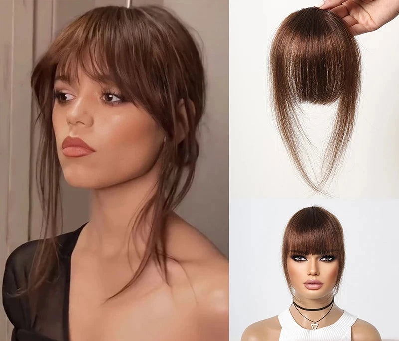 100% Human Hair Clip-In Bangs - Brown, Black, Blonde Wispy Fringe Hairpieces