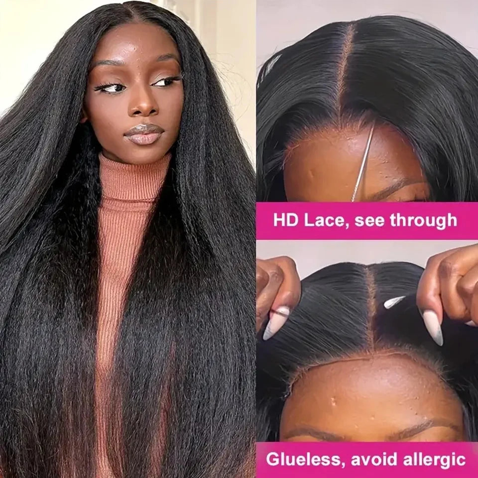 Kinky Straight Human Hair Wigs 4x4 Glueless Wig Human Hair Wear And Go Lace Wig Human Hair Wig Lace Closure Wig Brazilian Hair