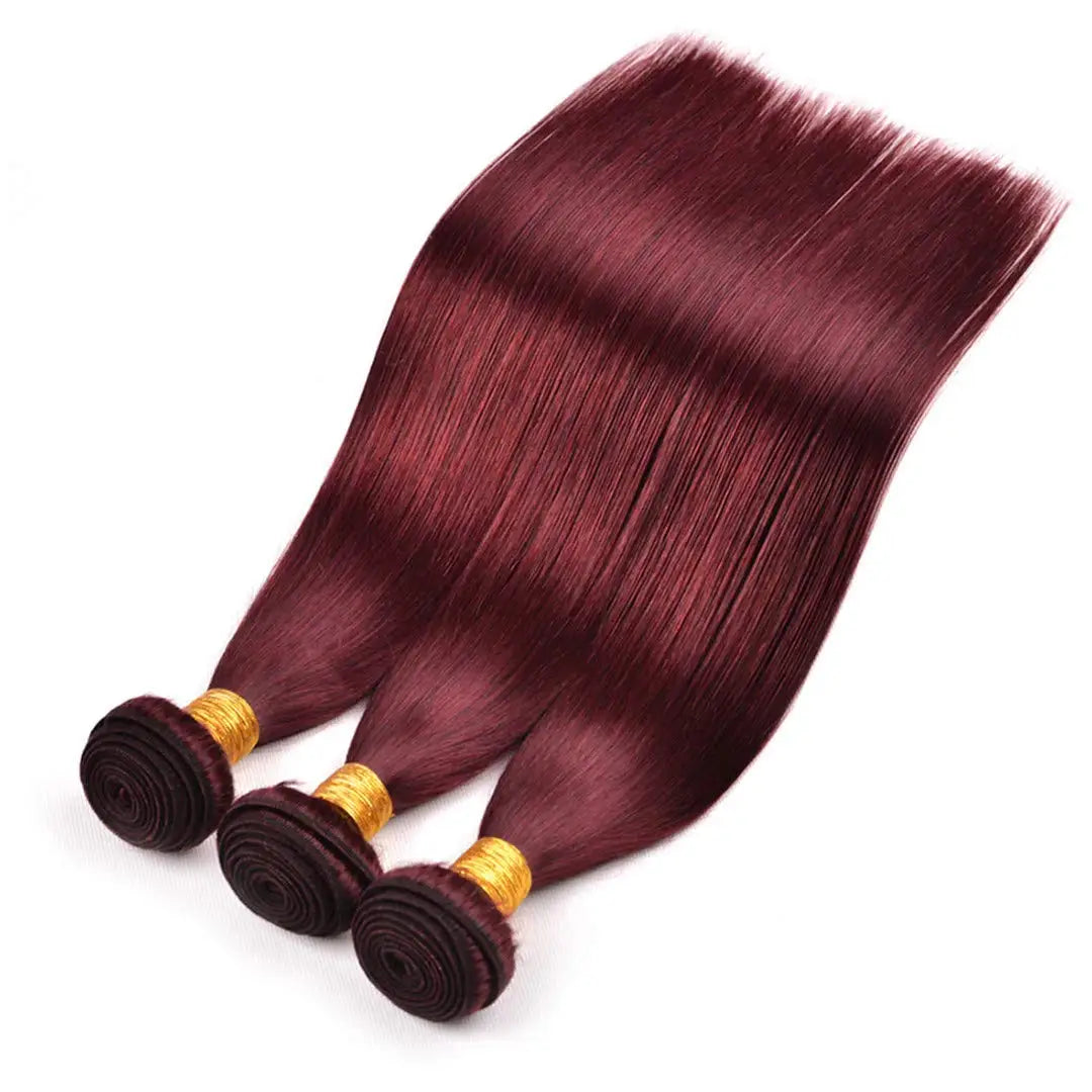 Wine Red #99J Remy Human Hair Weave - 16-28 inch Silky Straight Brazilian Hair Extensions