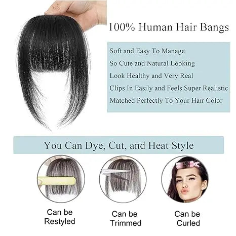 100% Human Hair Clip-In Bangs - Brown, Black, Blonde Wispy Fringe Hairpieces