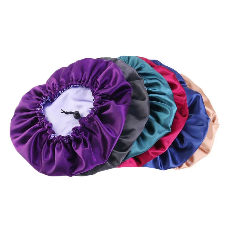 Reversible Satin Hair Caps Bonnets Double Layer Adjust Headwear Curly Hair Cover Hat For Sleeping Women Styling Accessories