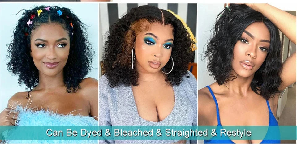 Short Curly Human Hair Bob Wig Water Lace Front Human Hair Wigs Pre Plucked Brazilian Glue less 13x4 Lace Wig