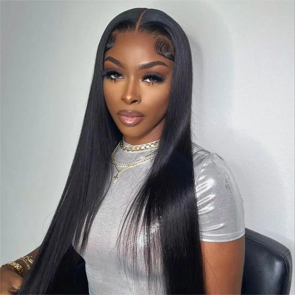 13x6 Straight Lace Front Wig Human Hair Black Straight Human Hair Wig Pre Plucked Straight Lace Front Human Hair Wig 180%Density