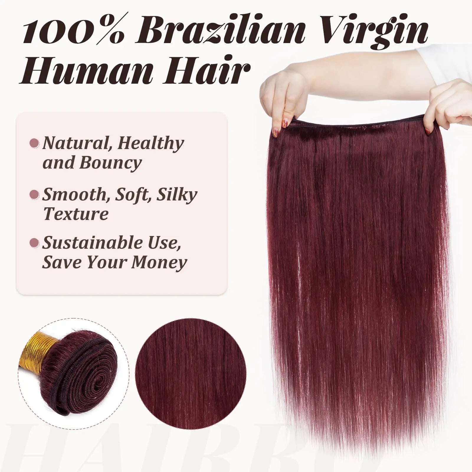 Wine Red #99J Remy Human Hair Weave - 16-28 inch Silky Straight Brazilian Hair Extensions