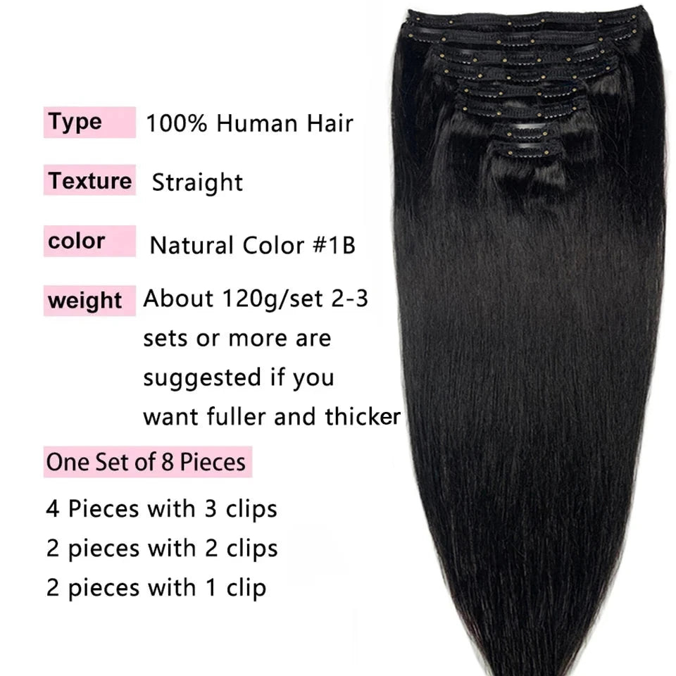 Straight Clip In Hair Extension Human Hair 120g/Set Straight Clip In Extension Full Head Brazilian Clip Hair Extension