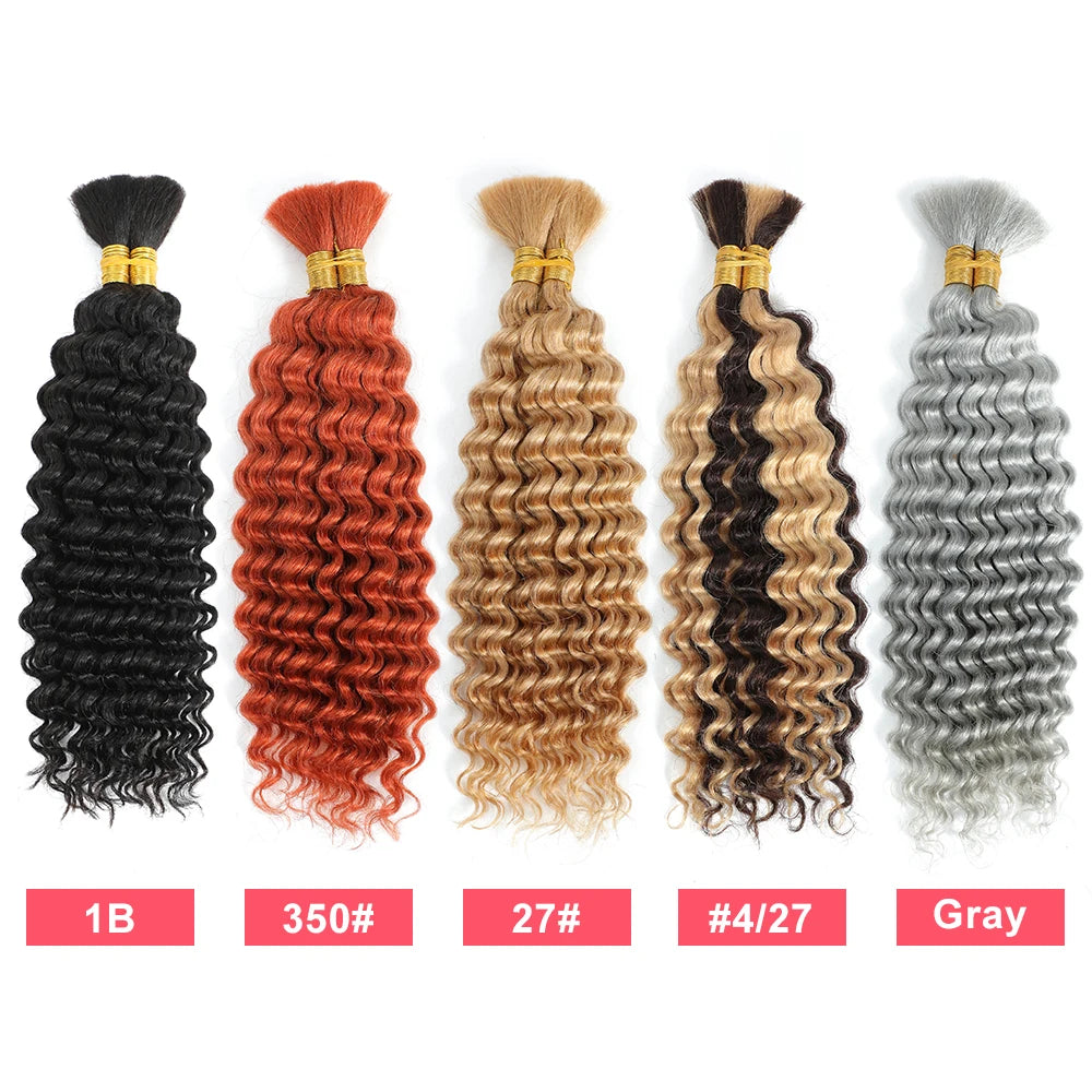 Deep Wave Human Braiding Hair 100g - No Weft, Curly Human Hair Extensions for Boho Braids