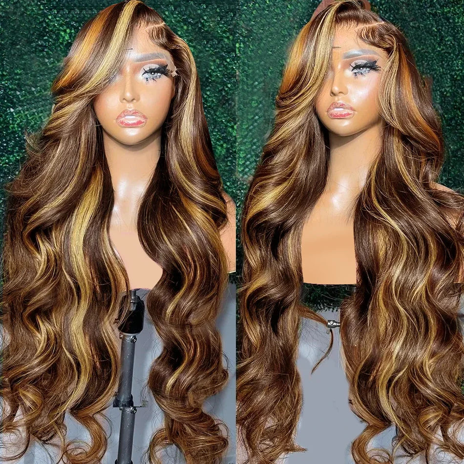 Honey Blonde Ombre Lace Front Wig Wear Go Highlight Glueless Wig Body Wave 13x6 HD Lace Frontal Wig 100% Colored Human Hair Wigs