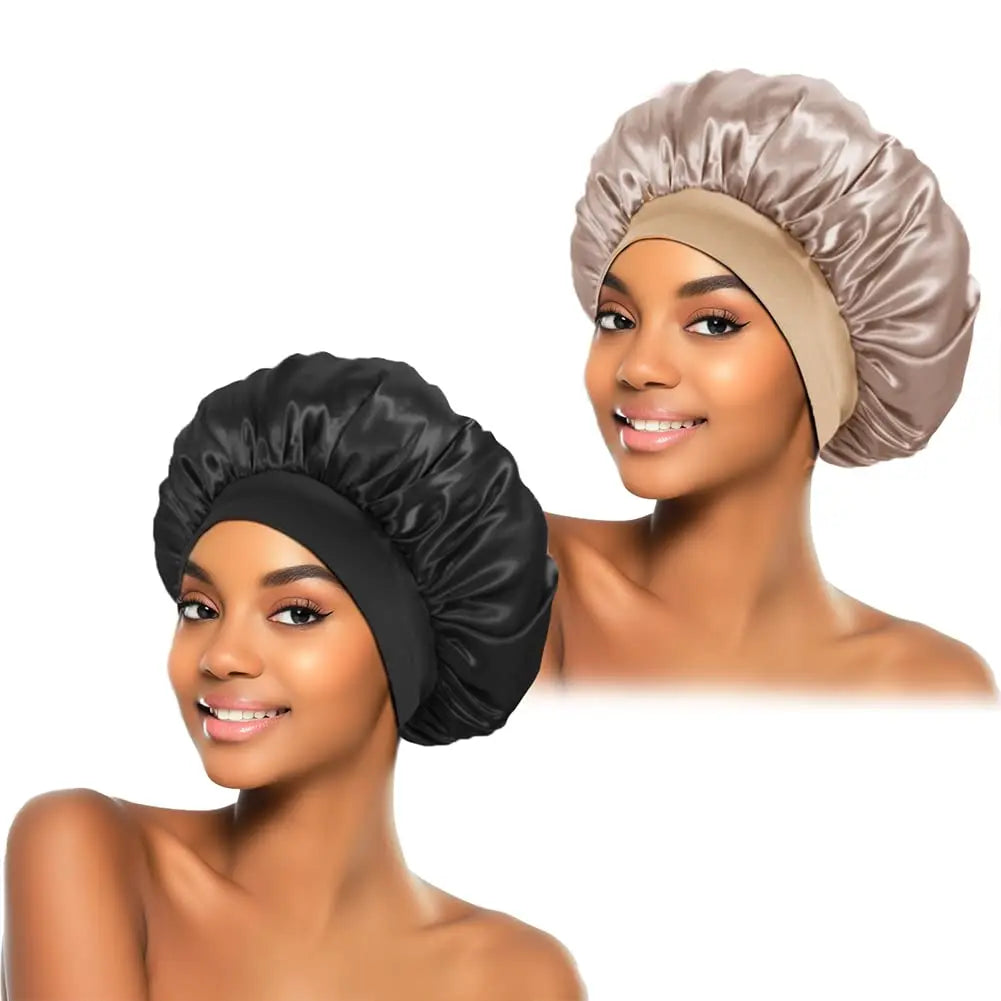 Silk Sleep Bonnet 2pc Combo - Satin Hair Cap for Women, Frizz-Free Hair Protection, One Size Fits All