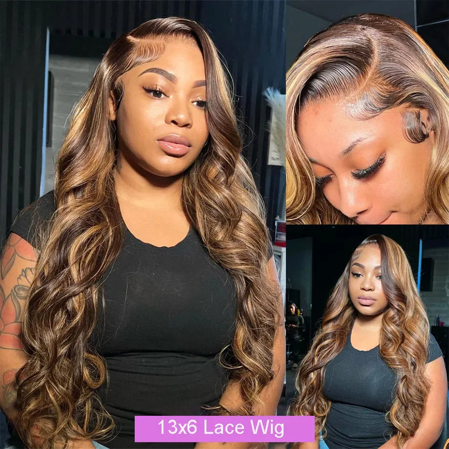 Honey Blonde Ombre Lace Front Wig Wear Go Highlight Glueless Wig Body Wave 13x6 HD Lace Frontal Wig 100% Colored Human Hair Wigs