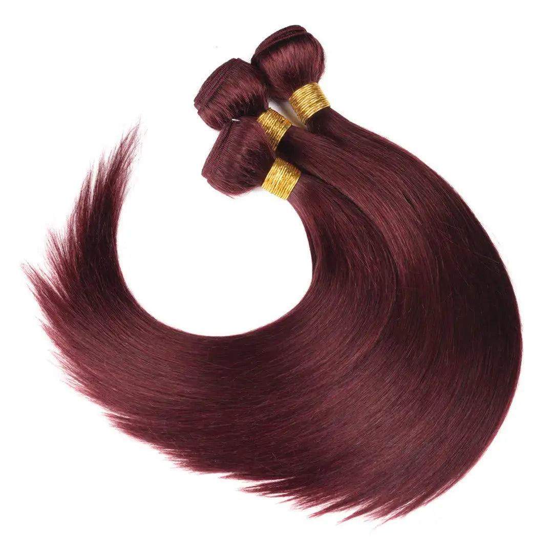 Wine Red #99J Remy Human Hair Weave - 16-28 inch Silky Straight Brazilian Hair Extensions