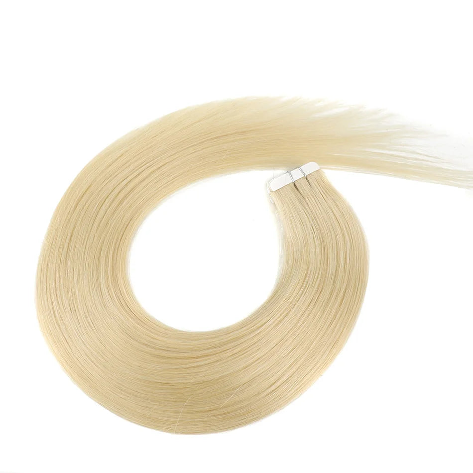 Majoki Tape In Hair Extensions Human Hair 20pcs/Pack European Remy Straight Invisible Tape Ins Adhensive Hair Extensions