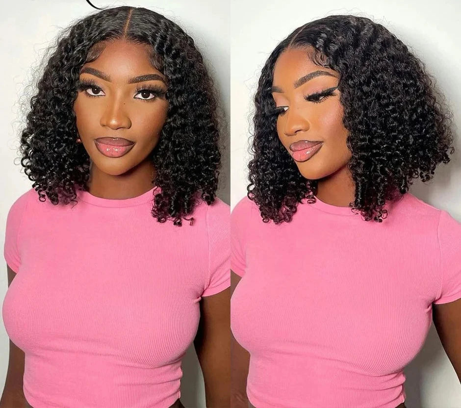 Short Curly Human Hair Bob Wig Water Lace Front Human Hair Wigs Pre Plucked Brazilian Glue less 13x4 Lace Wig