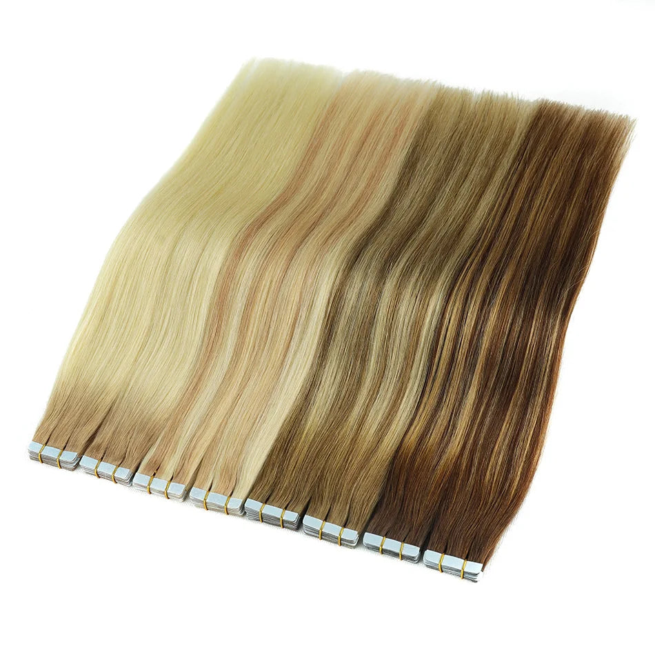 Majoki Tape In Hair Extensions Human Hair 20pcs/Pack European Remy Straight Invisible Tape Ins Adhensive Hair Extensions