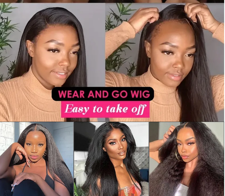 Kinky Straight Human Hair Wigs 4x4 Glueless Wig Human Hair Wear And Go Lace Wig Human Hair Wig Lace Closure Wig Brazilian Hair