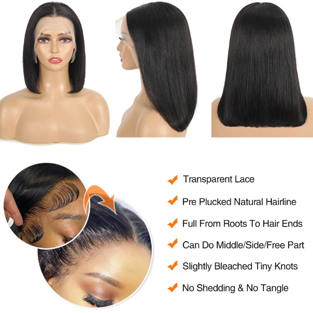 12A Ready To Go Bone Straight Bob Wig Lace Frontal 100% Human Hair Wigs Short Bob Wig HD Lace Closure Wig Glueless Wig