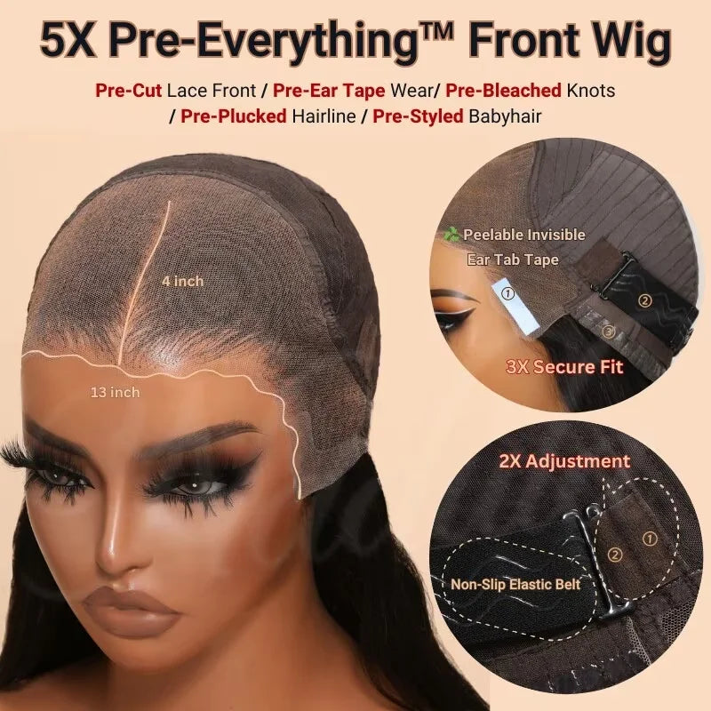 SEO-Optimized Title for Product  Long Straight Lace Closure Wig - 7x5 Pre-Bleached Swiss Lace, Brazilian Remy Hair, 14-26 Inches, Tangle-Free & No Shedding