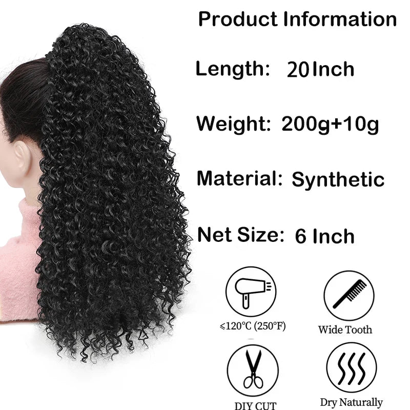 Long Fluffy Curly Hair Ponytail for Women Synthetic Kinky Curly Ponytail Hair Extensions 20 Inch Afro Curly Hairpieces Fake Tail