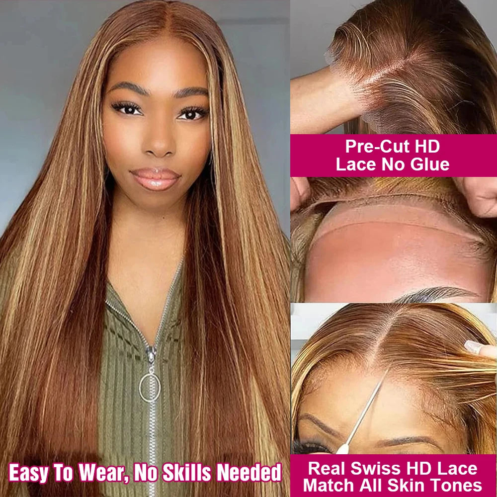 Highlight Glueless Wig Human Hair Ready To Wear And Go For Women 13x6 Hd Frontal Straight Honey Blonde Lace Front Wigs On Sale